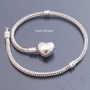 SS Bracelet 7.5 inch / 19 cm / Heart Clasp / For European Charm Beads